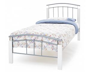 3ft Single Silver Metal & White Wooden Bed Frame